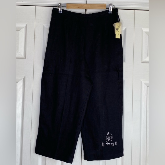Women's Outfit JPR Linen Pants Black White "Spring" Embroidery Cropped Sz Med - Picture 1 of 4